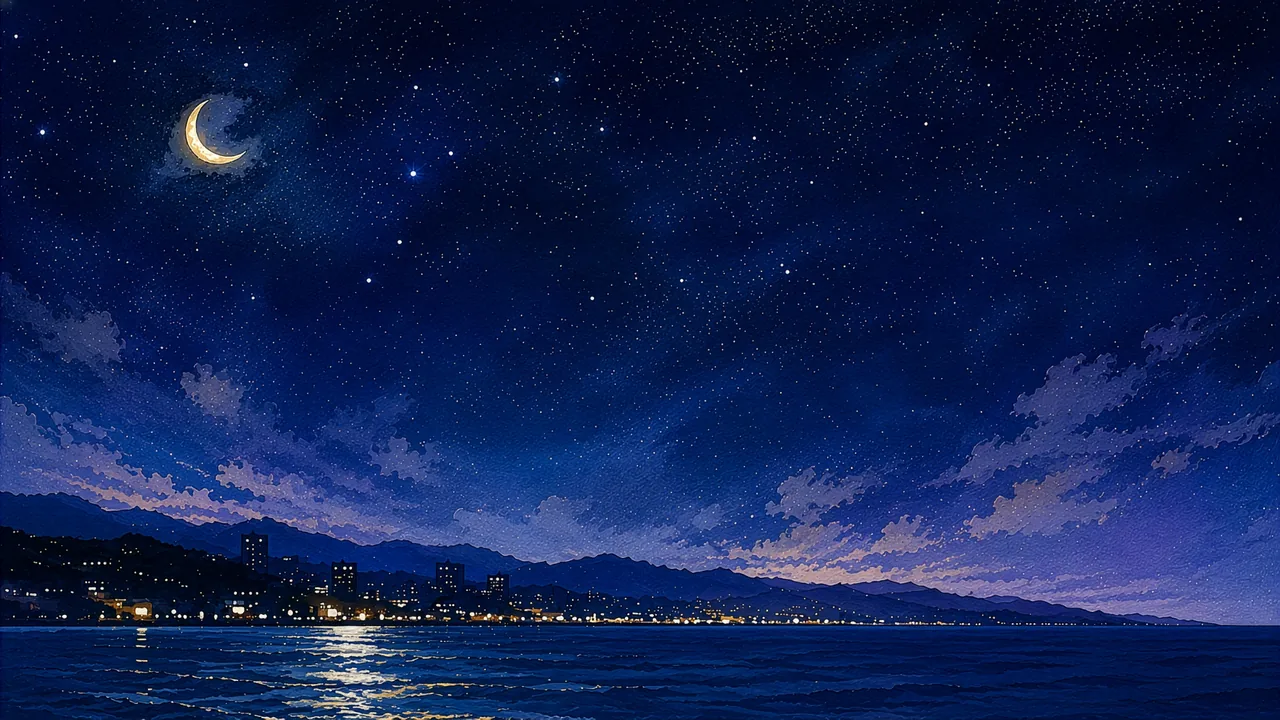 泣きたい夜もある — 夜の海と三日月